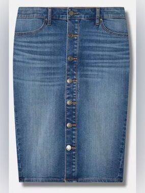 Torrid Blue Button-Front Denim Midi Skirt